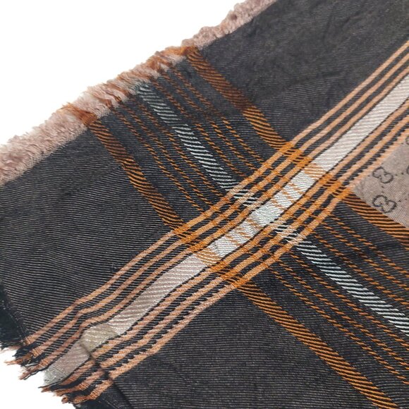 Gucci Vintage Brown Dual-Tone Monogram Orange Stripe Reversible Shawl Wrap Scarf - Picture 11 of 16